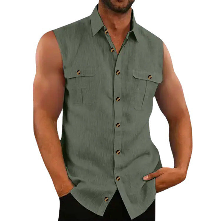 Men's Casual Sleeveless Lapel Shirt