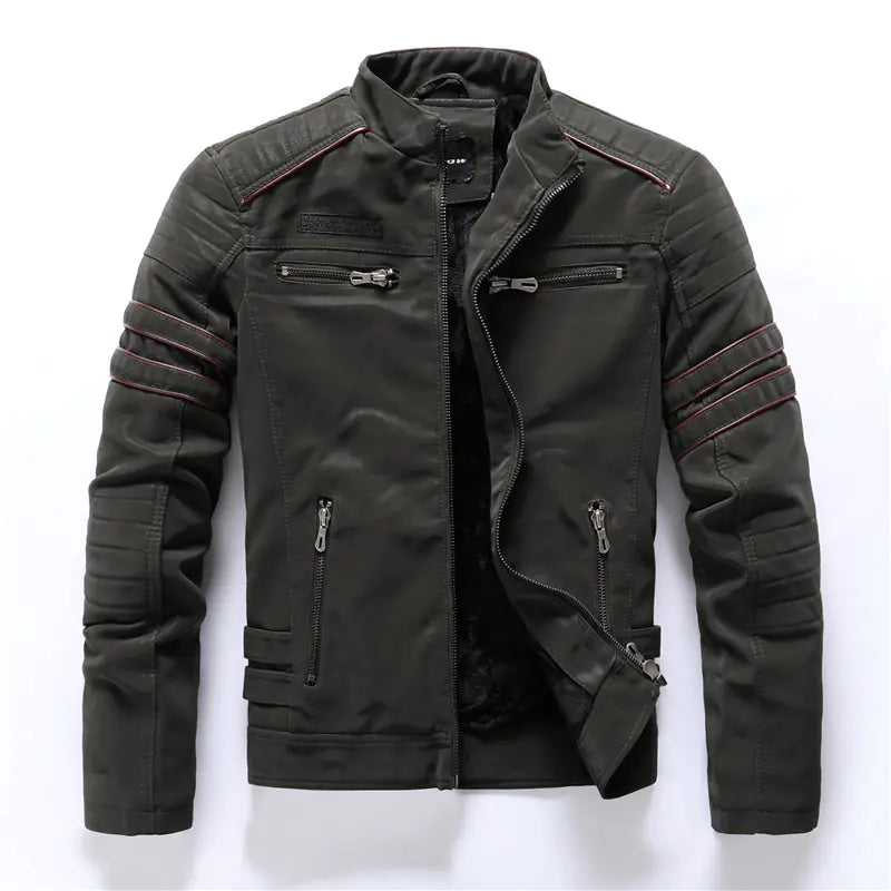 Men's Thick Fleece-Lined PU Leather Jacket (Plus Size)