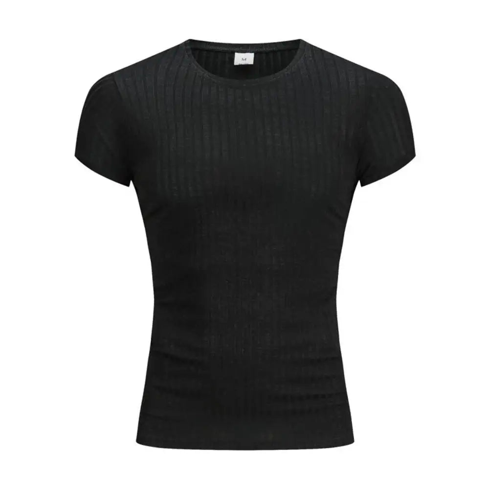 High Stretch Ice Silk Knit Stripe POLO Shirts Mens Slim Short-Sleeve Tops Tee Tshirt Lapel Neck Undershirt