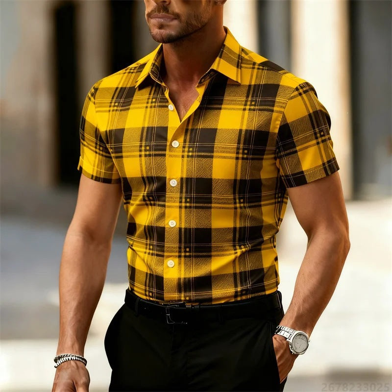 Men's Casual Short-Sleeve Plaid Shirt