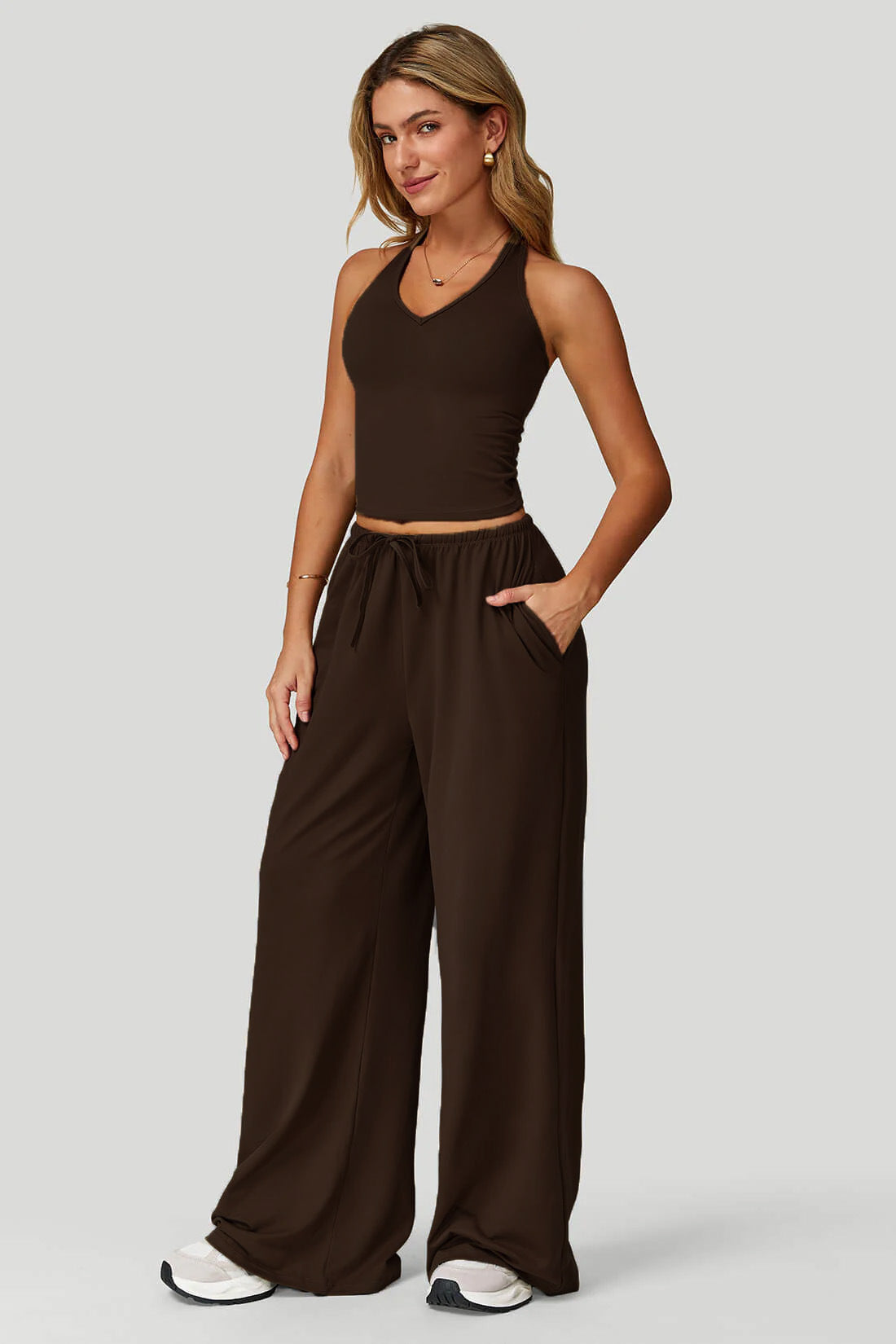 Sleeveless Vest and Wide-Leg Pants Set