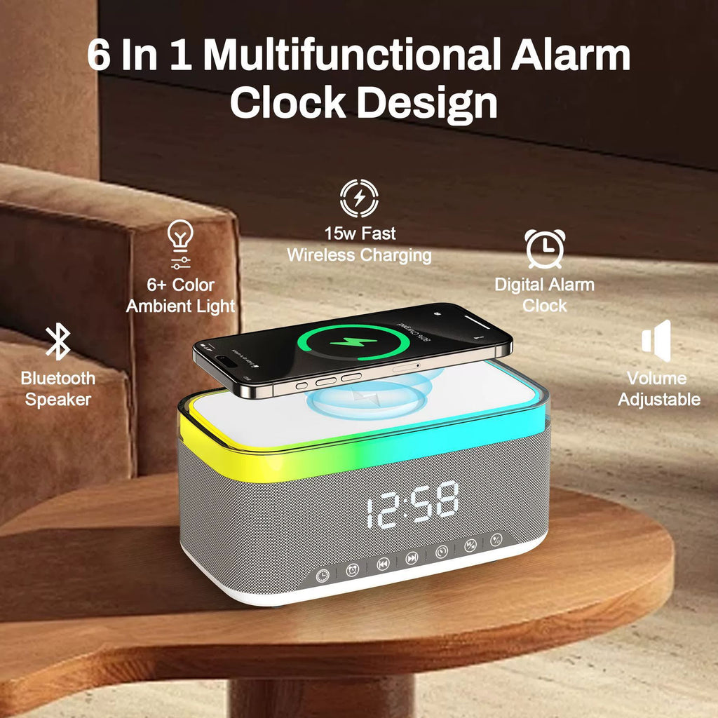 Smart Bluetooth Speaker with Night Light and Wireless Charger