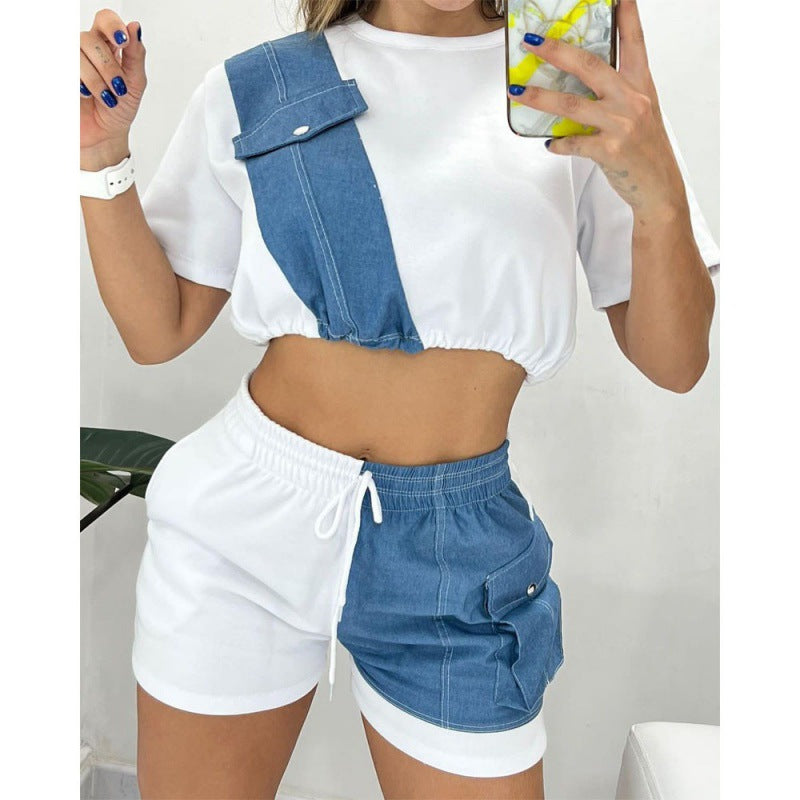 The Denim Short Sleeve Shorts Set