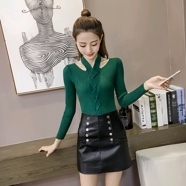 Women's Long Sleeve T-Shirt, Fashionable V-Neck Knit Top