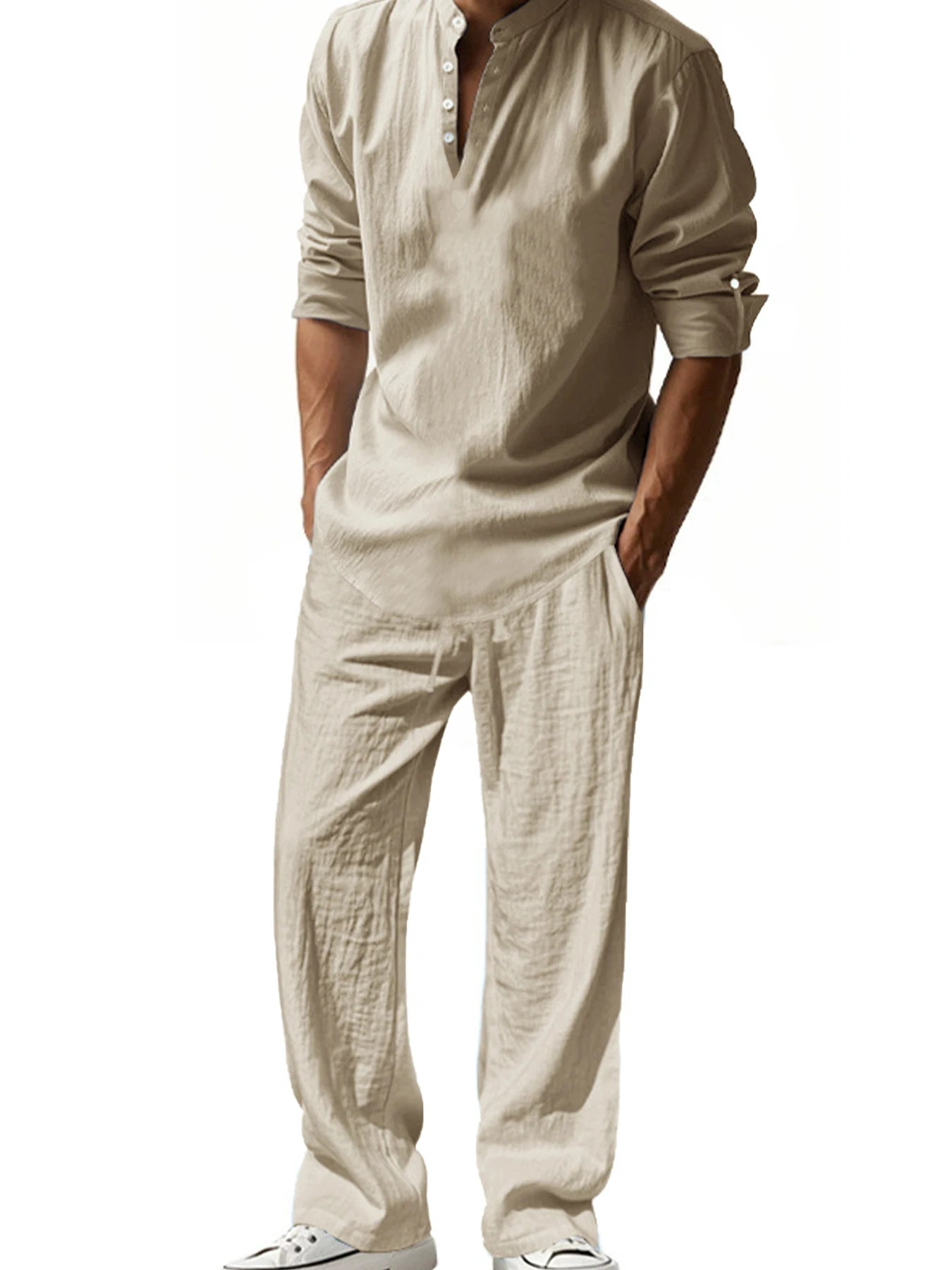 Henley   Streetwear Lightweight Cotton Linen Shirts