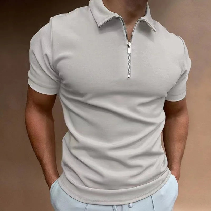 Men's Solid Color Collar Half Zipper T-shirt
