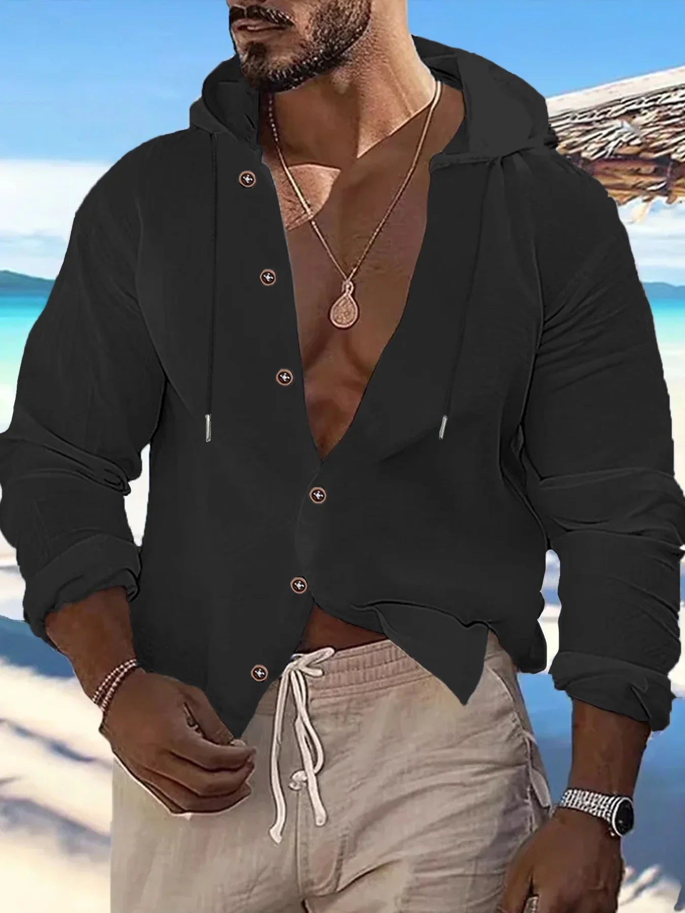 Men's Casual Hooded Linen Streetwear