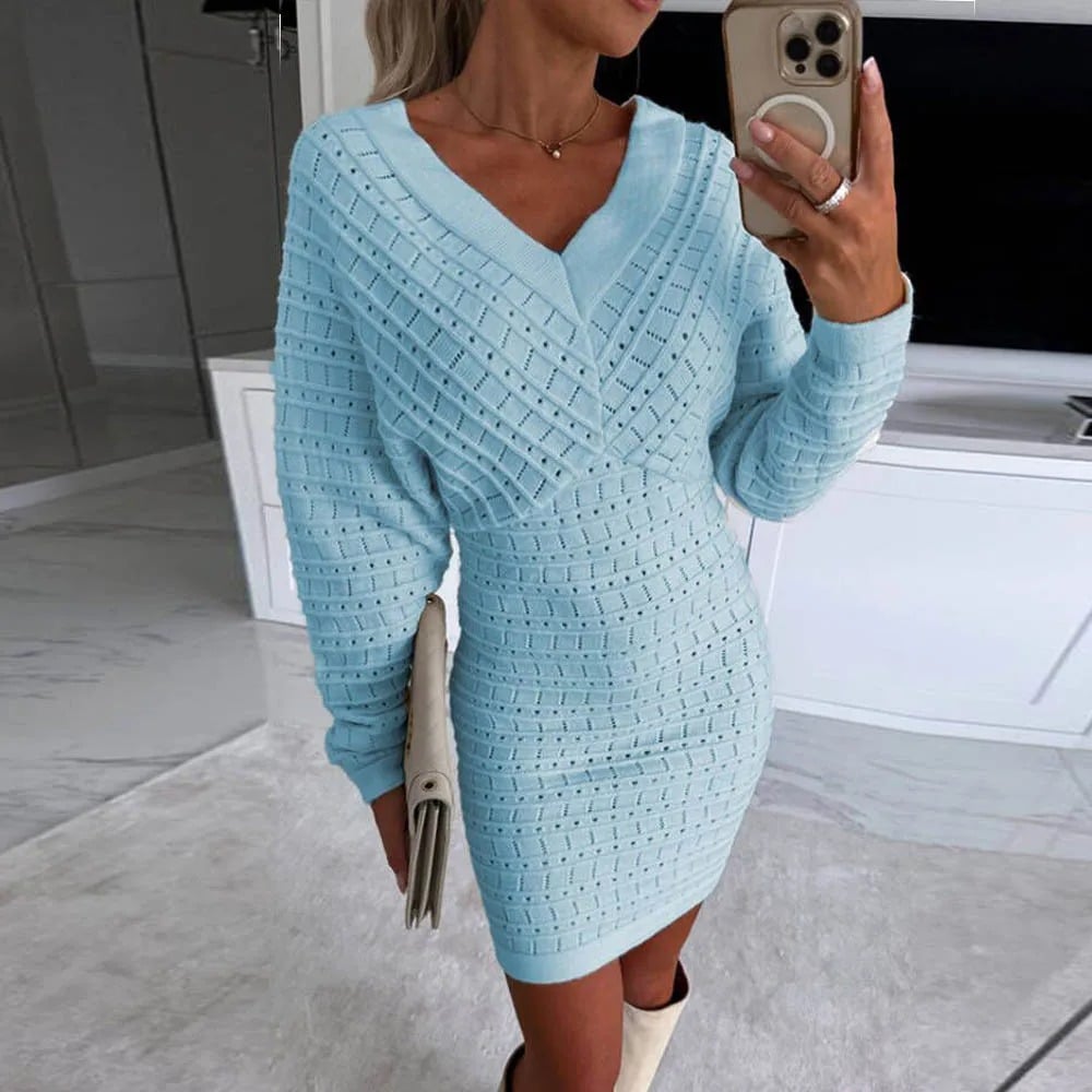 V-neck Wool Dress in European and American Style