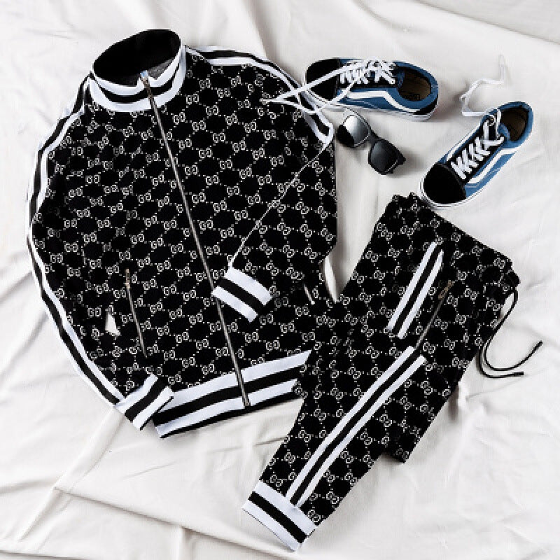 Men's Spring Autumn Plaid Sports Jacket Set (2 Pieces)