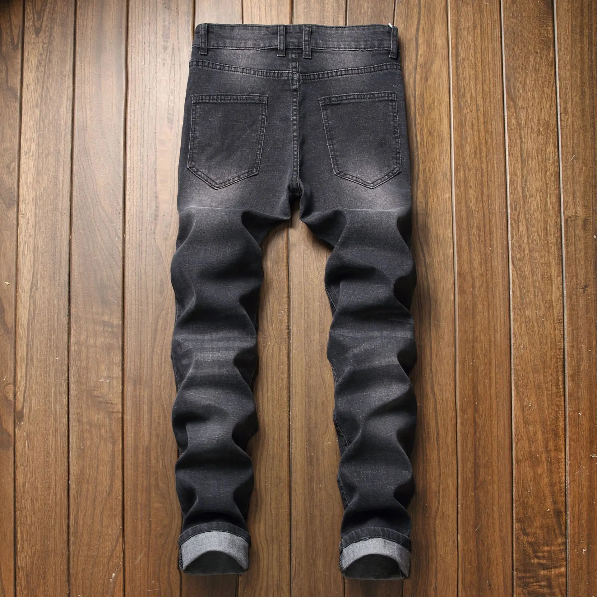 Mid Waist Stretch Jeans Washed Skinny Straight Ankle Length Trousers Men 2024 Streetwear Vintage Folds Denim Pencil Pants
