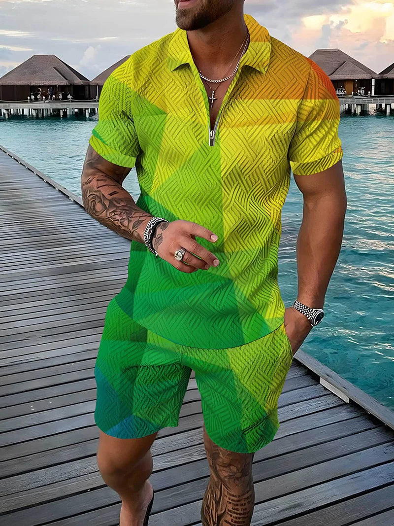 Casual Outdoor Travel Polo Shirt Shorts Suit