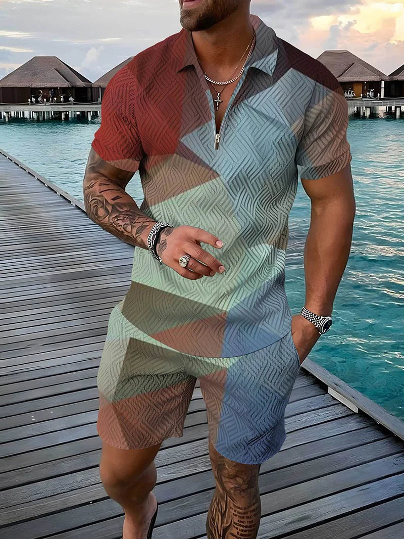 Casual Outdoor Travel Polo Shirt Shorts Suit