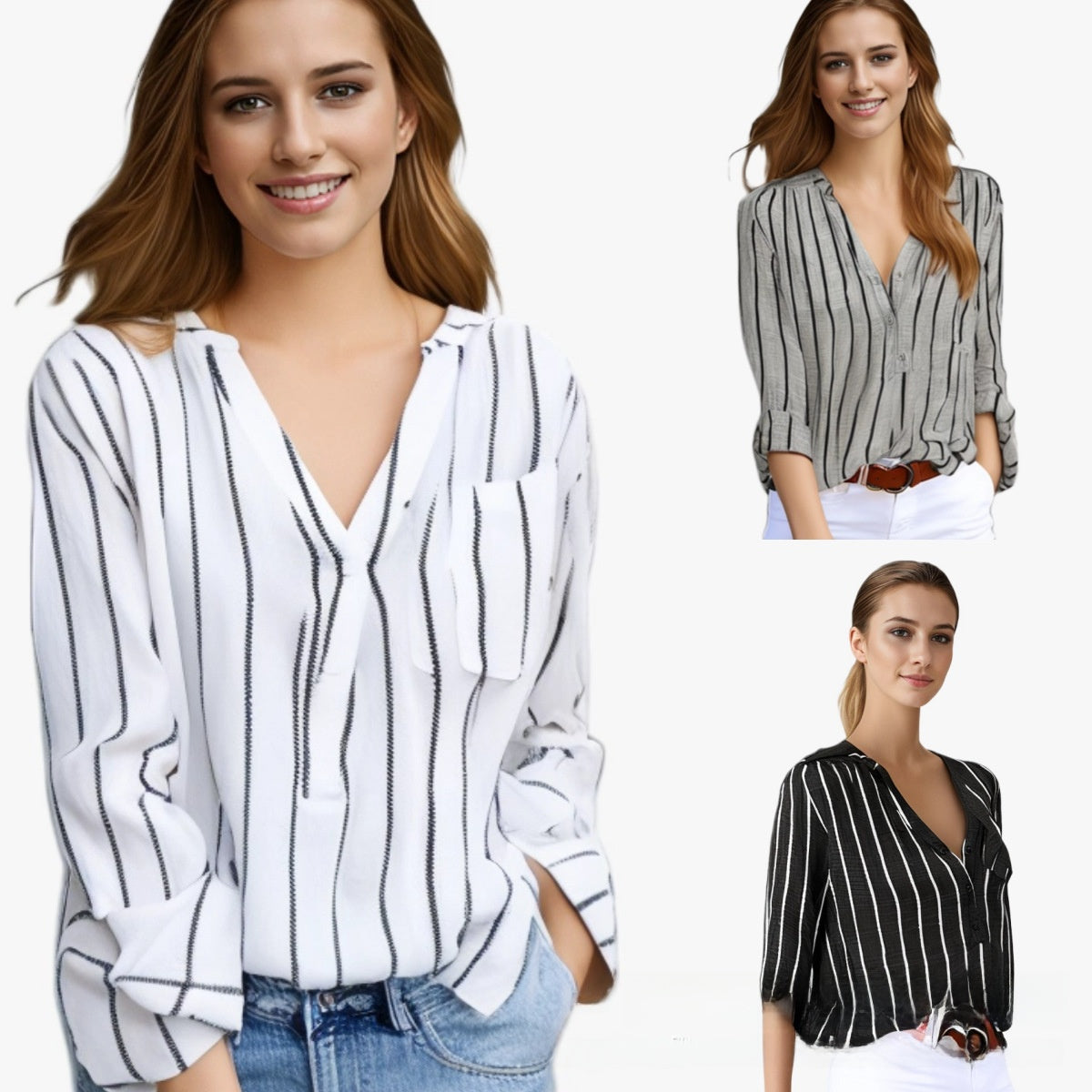 Long sleeve half placket button top women
