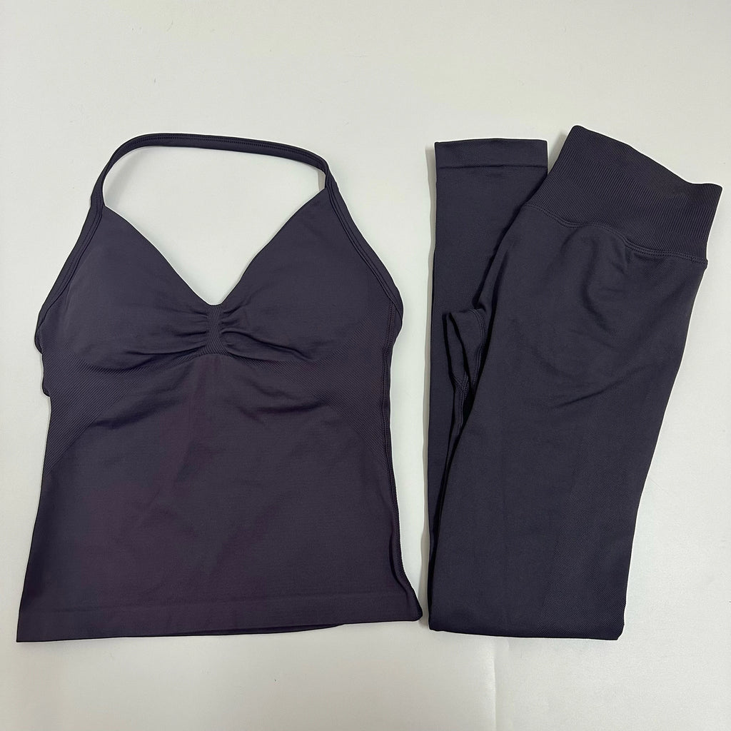 2 Pieces Set Yoga Leggings Set Women Backless Tank Tops High Waist Scrunch Gym Suit Fitness Clothes Outfit Yoga Set