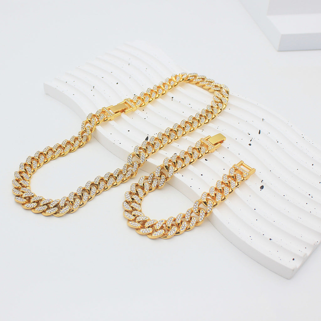 Men's Geometric Cuban Chain Necklace Bracelet Set