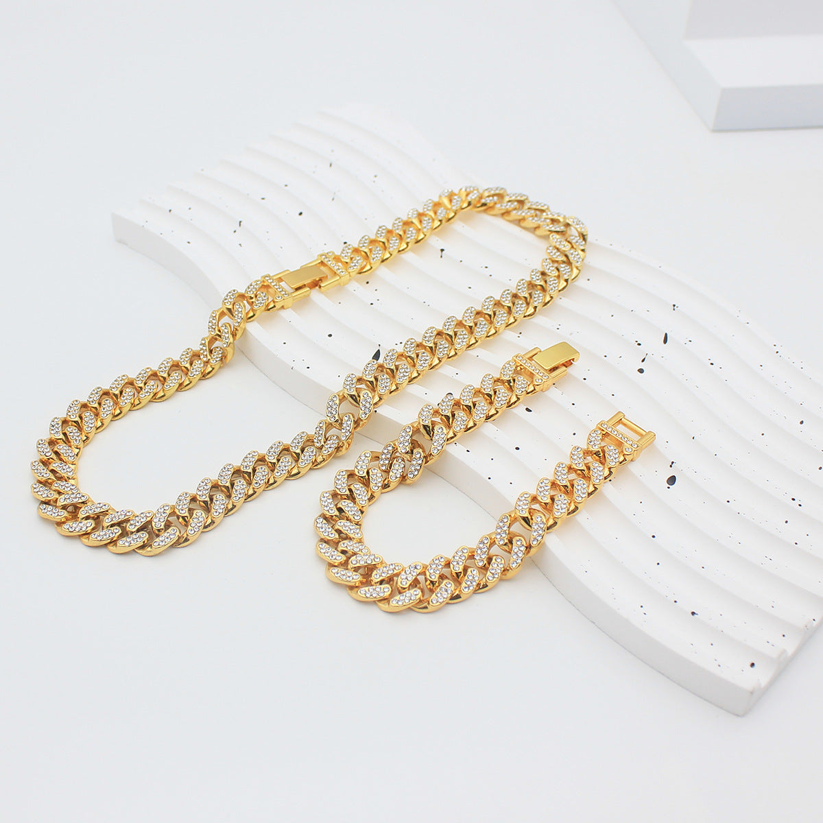 Men's Geometric Cuban Chain Necklace Bracelet Set