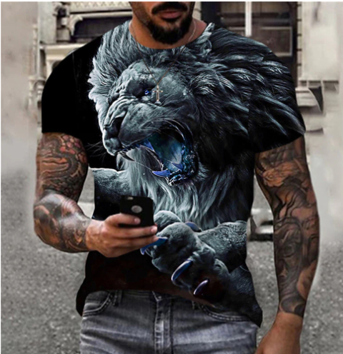 3D Printed Lion Pattern Men's Casual T-shirt (Large Size)