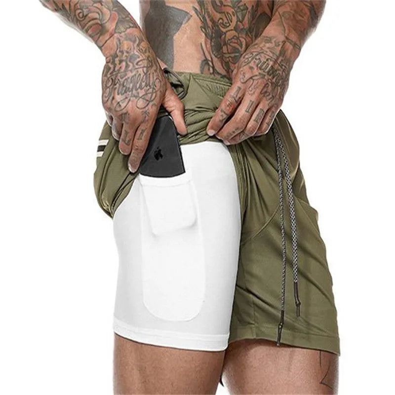 2 in 1 Compression Shorts for Men Gym Workout Running Shorts with Phone Pockets Athletic Quick Dry Activewear Training Jogging