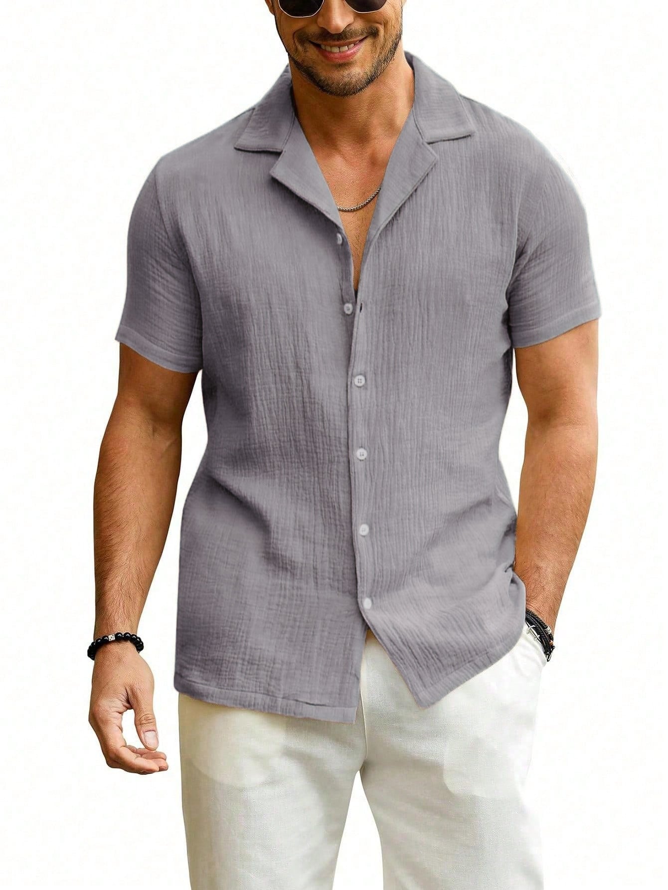 Mens Casual Short Sleeve Cardigan Shirt