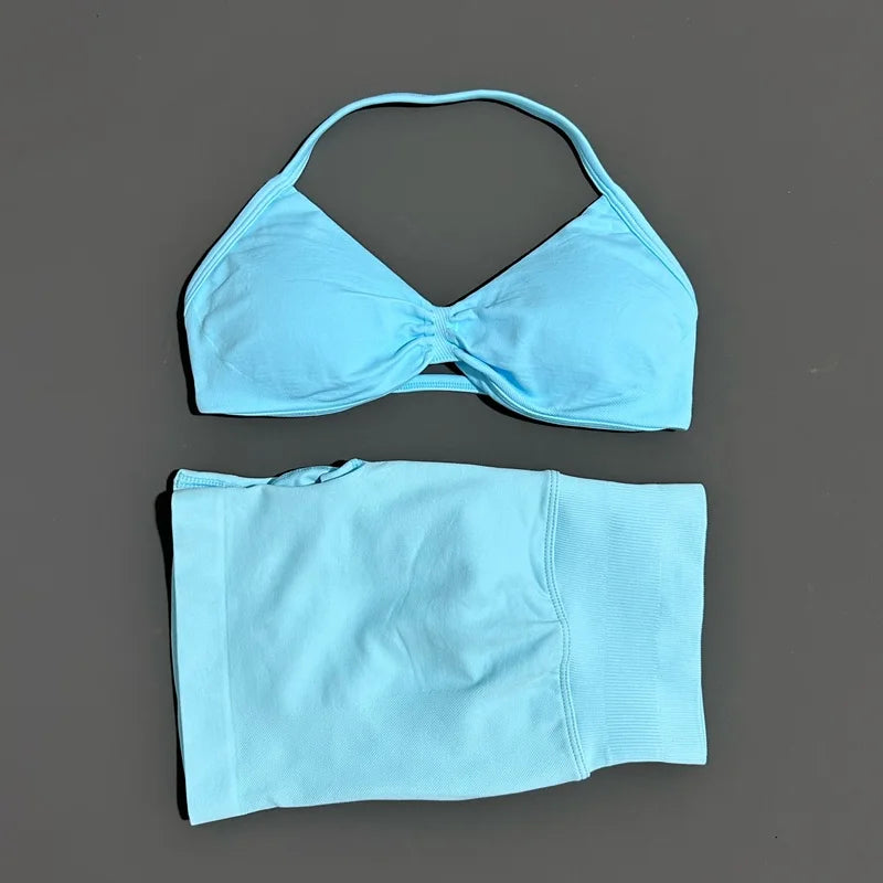 2 Piece Impact Yoga Set Sportswear Woman Gym Strappy Bra And Shorts Activewear Pilates Clothes Sports Workout Fitness Suit