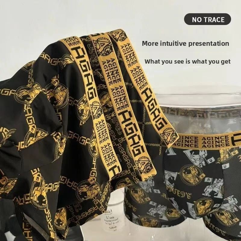 Men's Breathable Quick-Dry Boxer Shorts with Black Gold Print