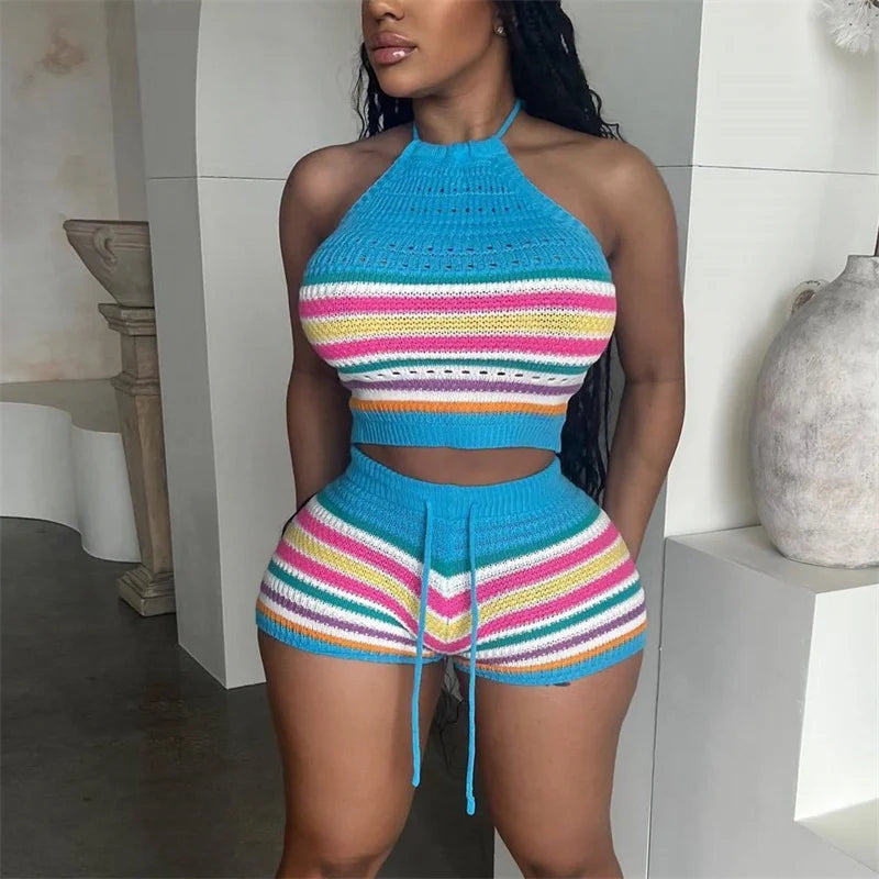 Women Suits Hhanging Neck Lace-up Sleeveless Backless Tops