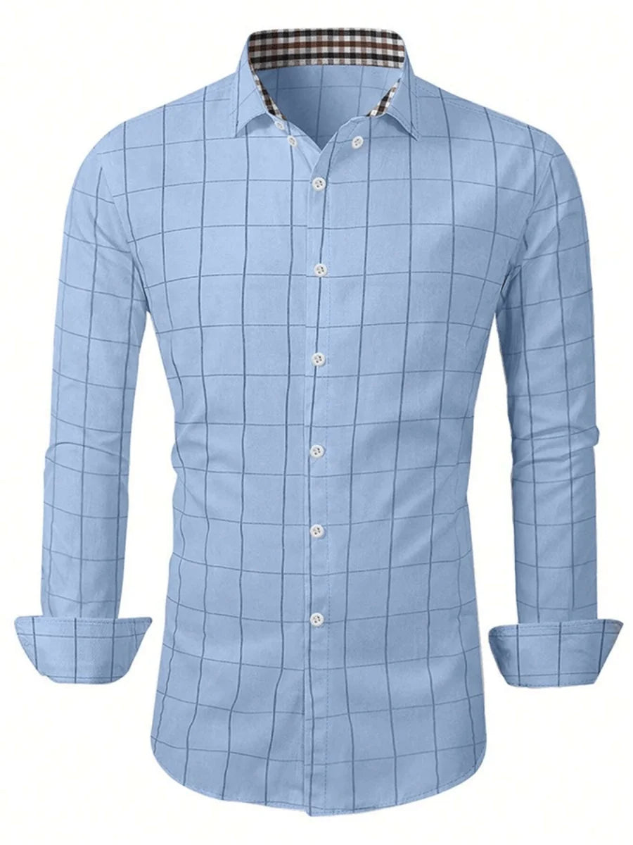 New men's spring-autumn check buttoned shirt