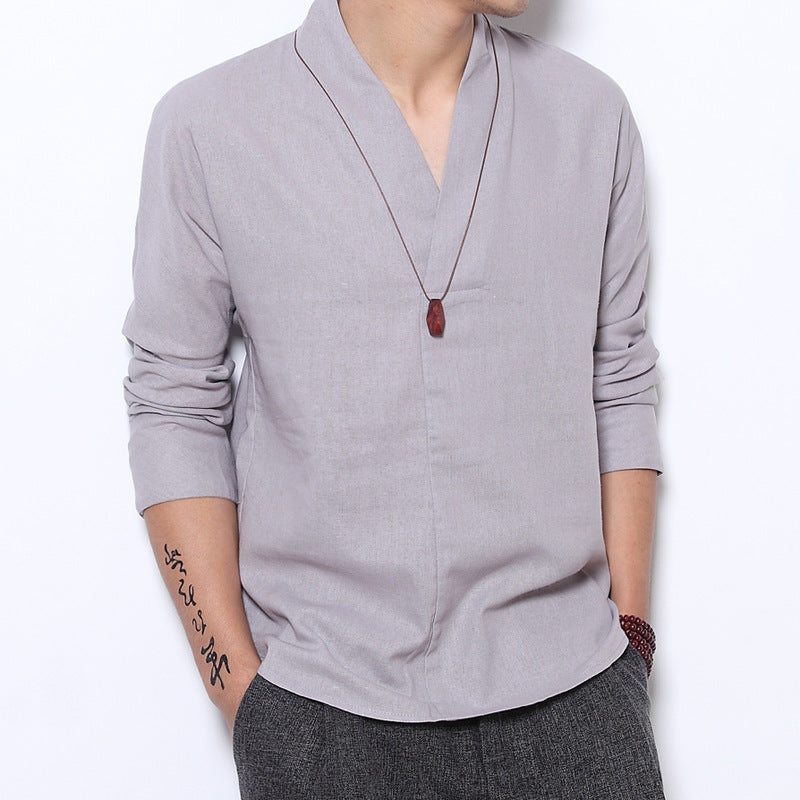 Mens Long Sleeve Linen Cotton Shirt