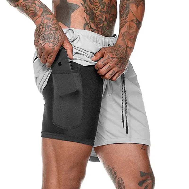 2 in 1 Compression Shorts for Men Gym Workout Running Shorts with Phone Pockets Athletic Quick Dry Activewear Training Jogging
