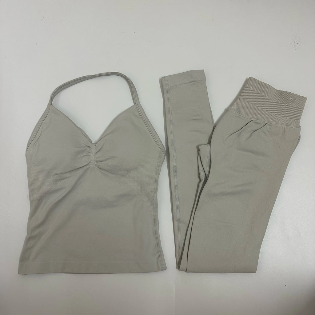 2 Pieces Set Yoga Leggings Set Women Backless Tank Tops High Waist Scrunch Gym Suit Fitness Clothes Outfit Yoga Set