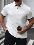 Men's Textured Short Sleeve Polo Shirt with Black Trim - Casual Minimalist Design