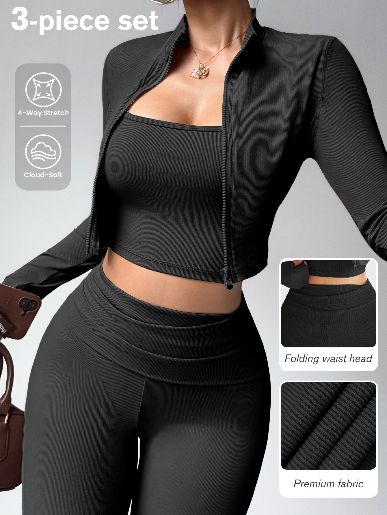 Womens Ribbed High-Waisted Sportswear Set