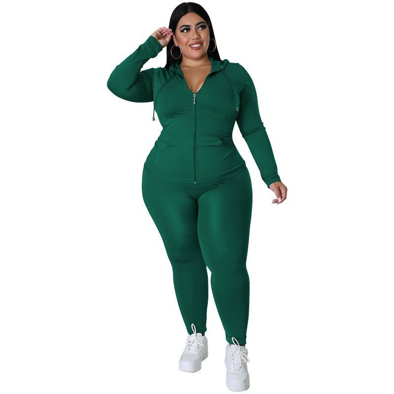 Plus Size Ladies Activewear Set: Zip Hoodie & Pants