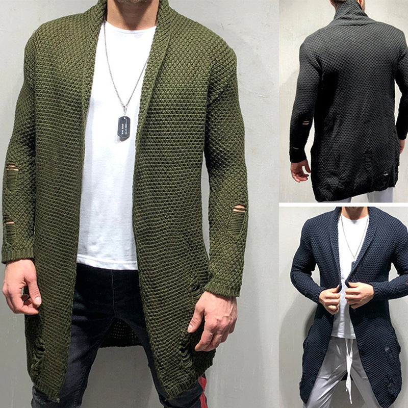 Men's Fashion Long Knitted Cardigan Trench Coat