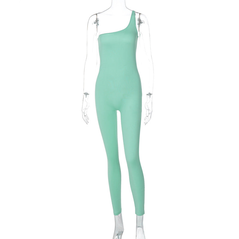 2024 Spring Women's Solid Color One-Shoulder Jumpsuit