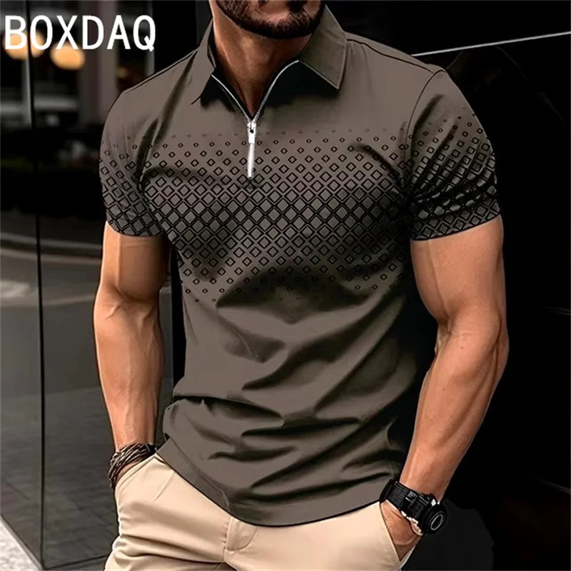 Vintage 3D Gradient Letter Printed Polo Shirt