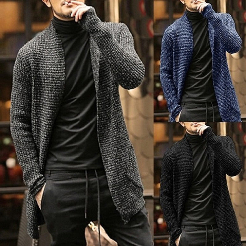 Men's Long Sleeve Cardigan Trench Coat Sweater