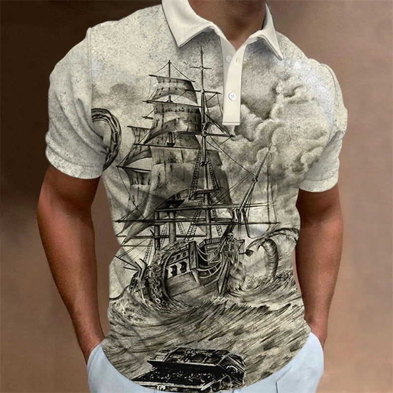 Vintage Man Polo Shirts 3D Sailing Print Summer Short-Sleeve Clothing Men Casual Streetwear Fashion Loose Men' Daily Wear New