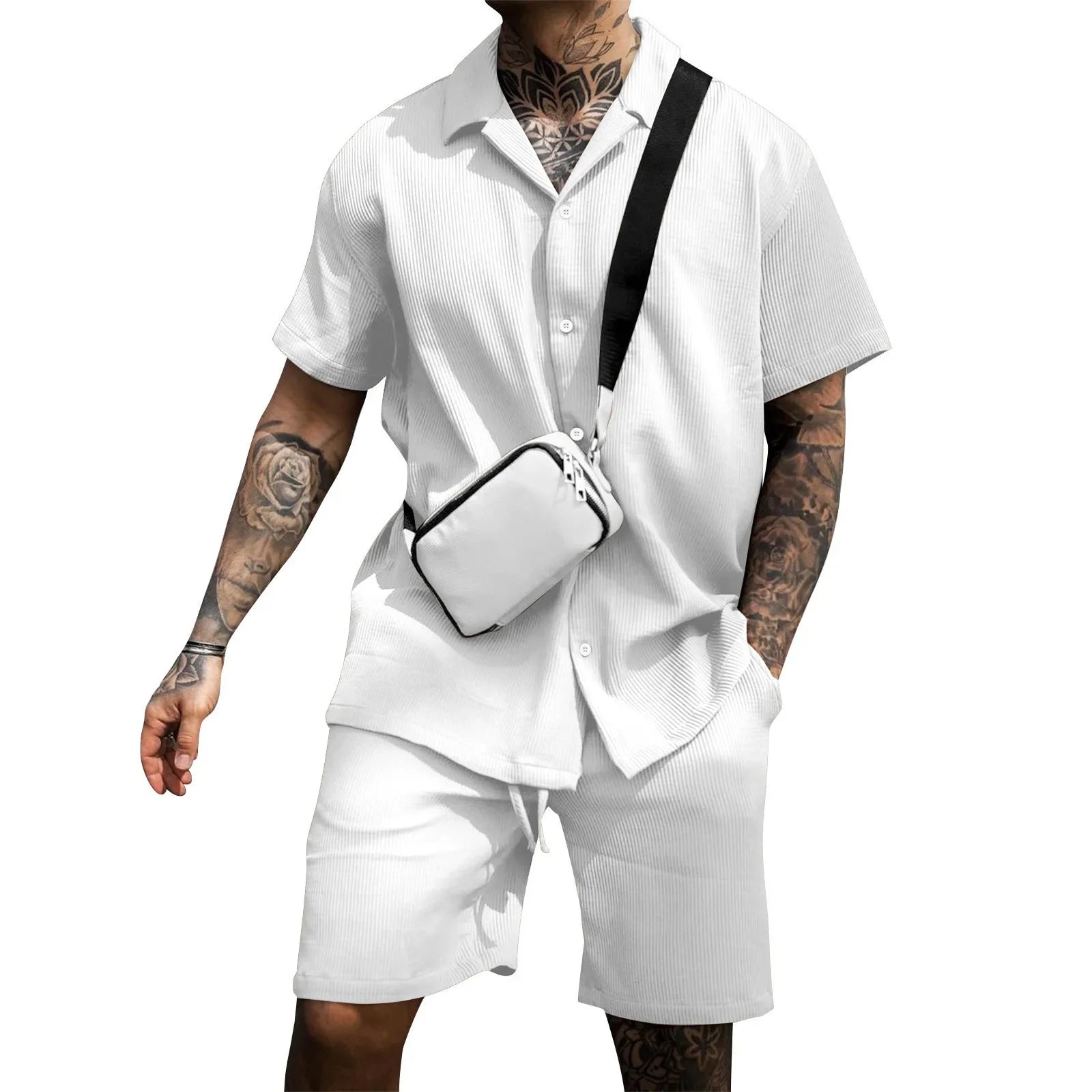 Button Short Sleeve Polo Shirt and Shorts