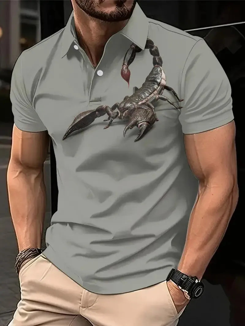 Men's Polo shirt Animal Graphic Print Outdoor Casual O Neck fine horse Short Sleeve Street Fashion  Male Oversized Clothing