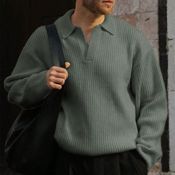 Men's Casual Knit Polo Neck Long Sleeve Sweater