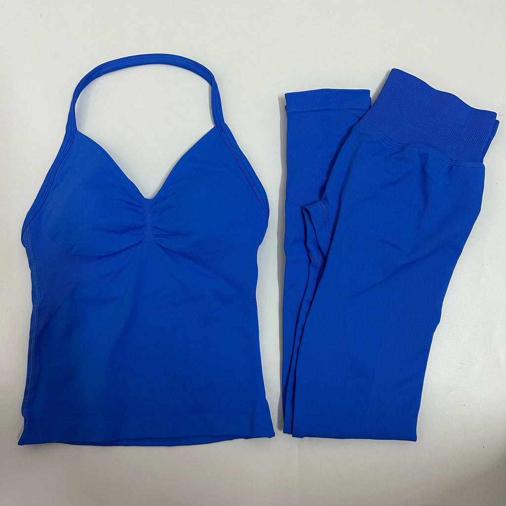 2 Pieces Set Yoga Leggings Set Women Backless Tank Tops High Waist Scrunch Gym Suit Fitness Clothes Outfit Yoga Set