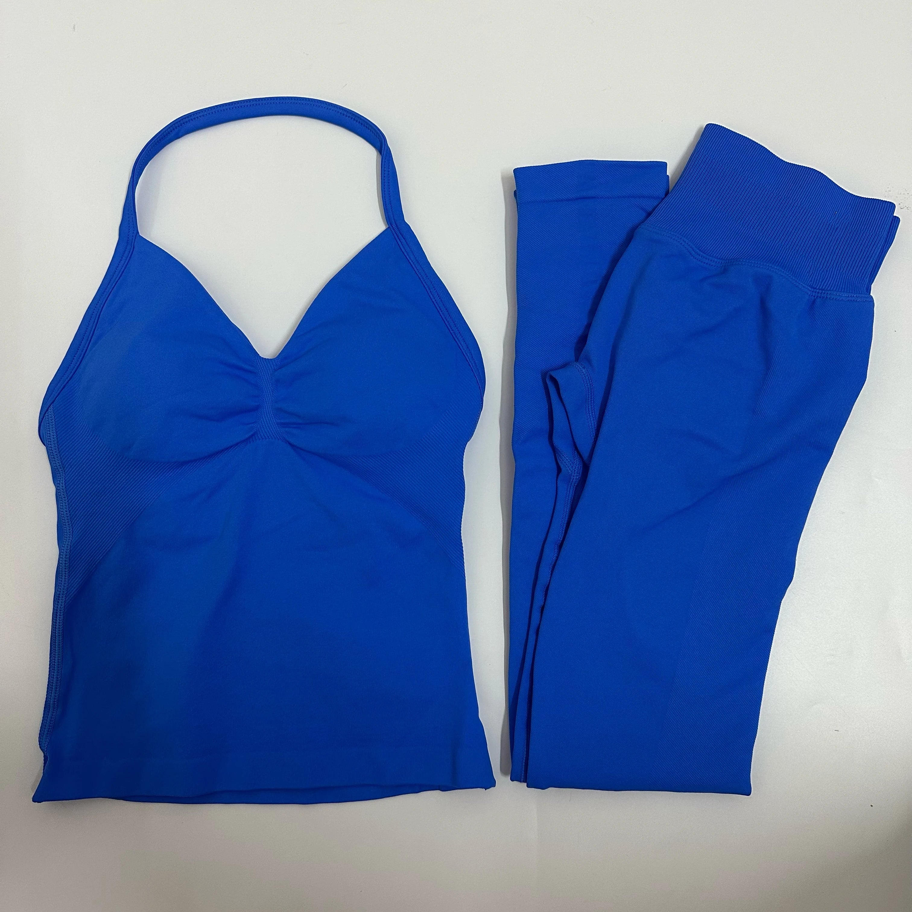 2 Pieces Set Yoga Leggings Set Women Backless Tank Tops High Waist Scrunch Gym Suit Fitness Clothes Outfit Yoga Set