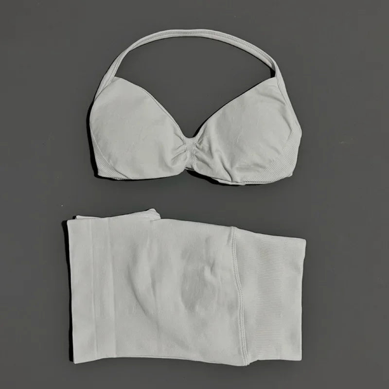 2 Piece Impact Sports Set Women Strappy Yoga Bra Gym Workout Scrunch Shorts Sports Suit Fitness Clothes Seamless Yoga Set