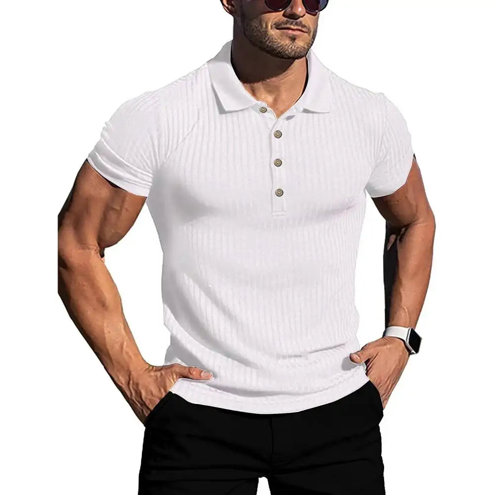 High Stretch Ice Silk Knit Stripe POLO Shirts Mens Slim Short-Sleeve Tops Tee Tshirt Lapel Neck Undershirt