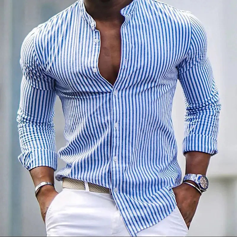 Men's Plus Size Printed Casual Stand Collar Shirt