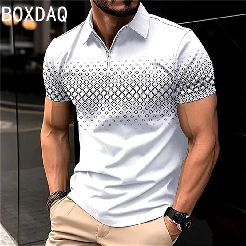 Vintage 3D Gradient Letter Printed Polo Shirt