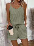 Women's Ribbed V-Neck Spaghetti Strap Tank Top & Shorts Set, Loose Fit Summer Casual Outfit