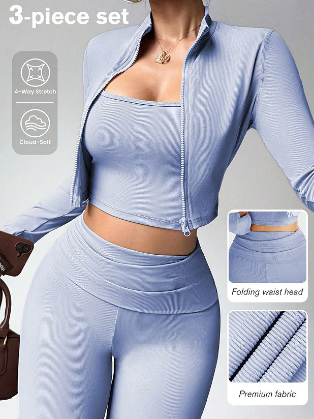 Womens Ribbed High-Waisted Sportswear Set