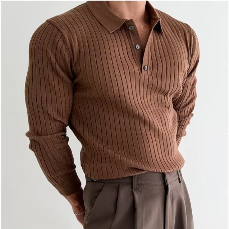 Men's Long Sleeve Knitted Polo Shirt Sweater